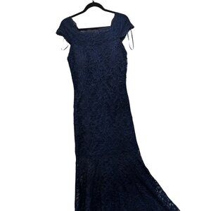 Laura Lace Blue Fit and Flare Maxi Dress, size 12